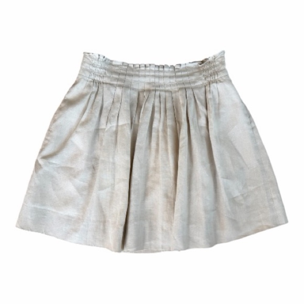 J. Crew Linen Mini Skirt A-Line Beige Tan Sz 2 Pleated Lined - Picture 2 of 14